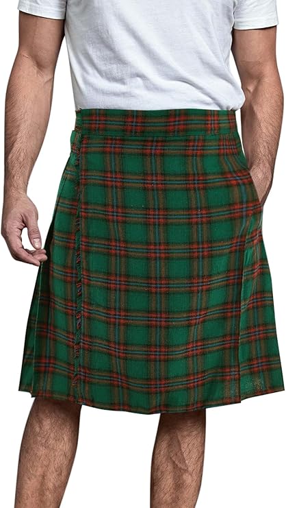 男式实用短裙黑色苏格兰黑色和爱尔兰格子呢混合皇家斯图尔特口袋短裙